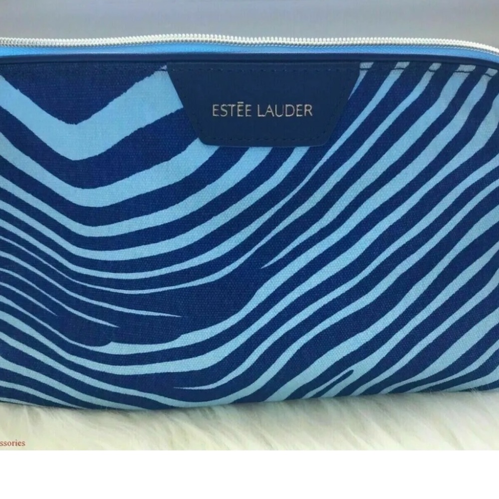 Estée Lauder | Blue Zebra Print Canvas Cosmetic Bag with 6 Piece Travel Set